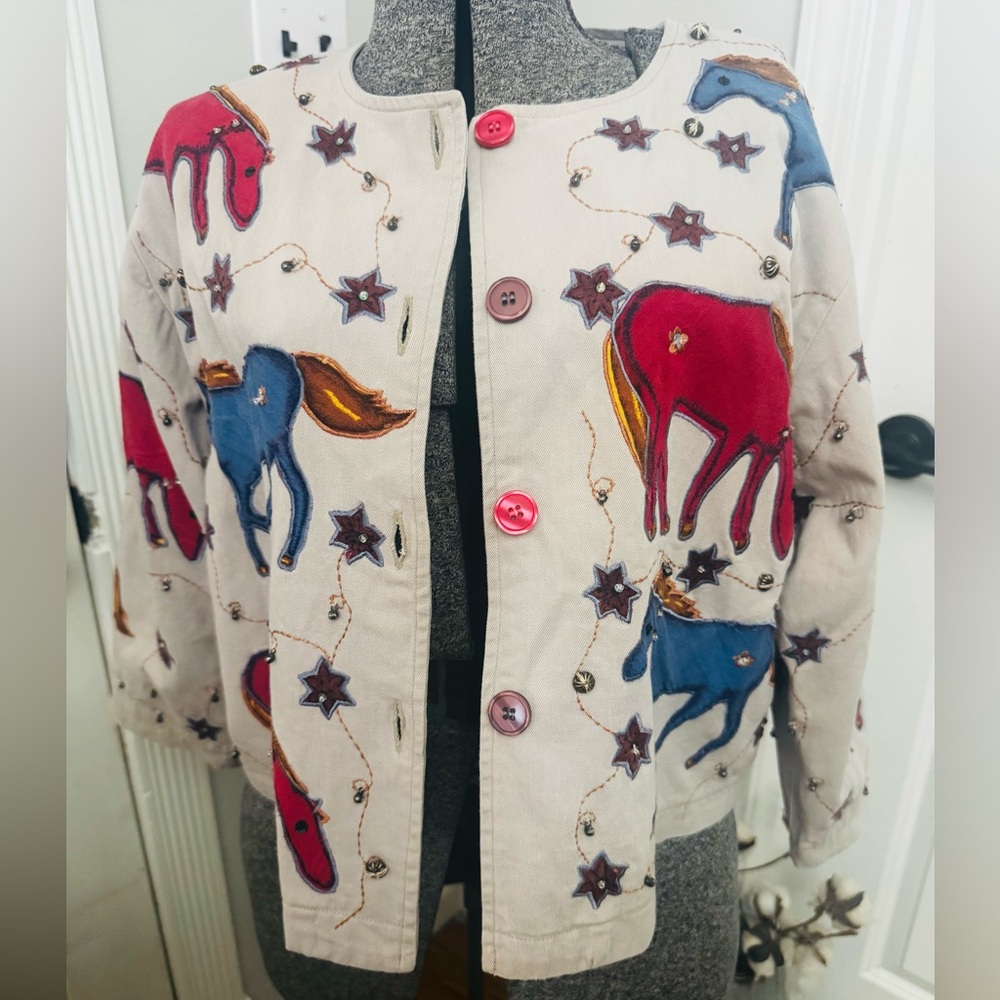 Women’s Parsley & Sage Embroidered Horse and Star 3/4 Sleeve Jacket Large